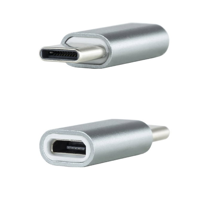 Nanocable Adaptador USB-C Macho a Micro USB Hembra, Aluminio Gris